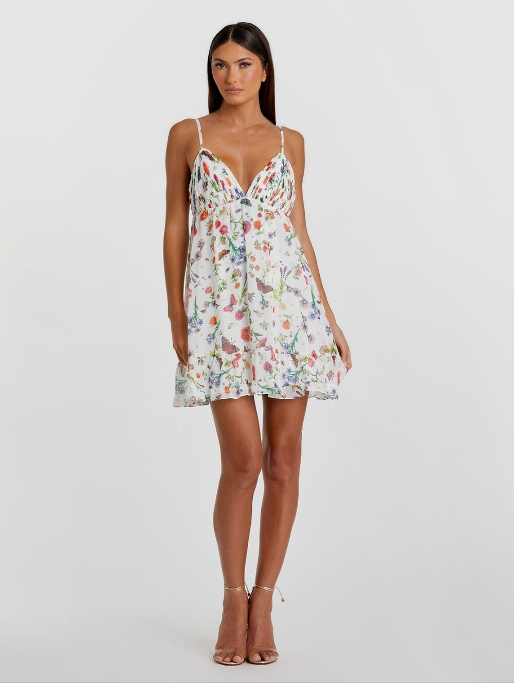 Mac Duggal White Floral Spaghetti-Strap Mini Dress Size 10 NWT
